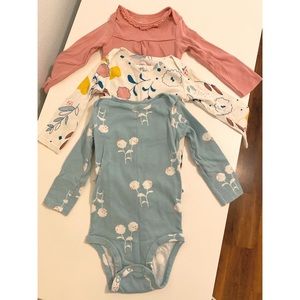 Set of 3 long sleeve onesies, mauve floral sage